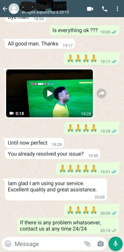 Customer praising the quality and the assistance