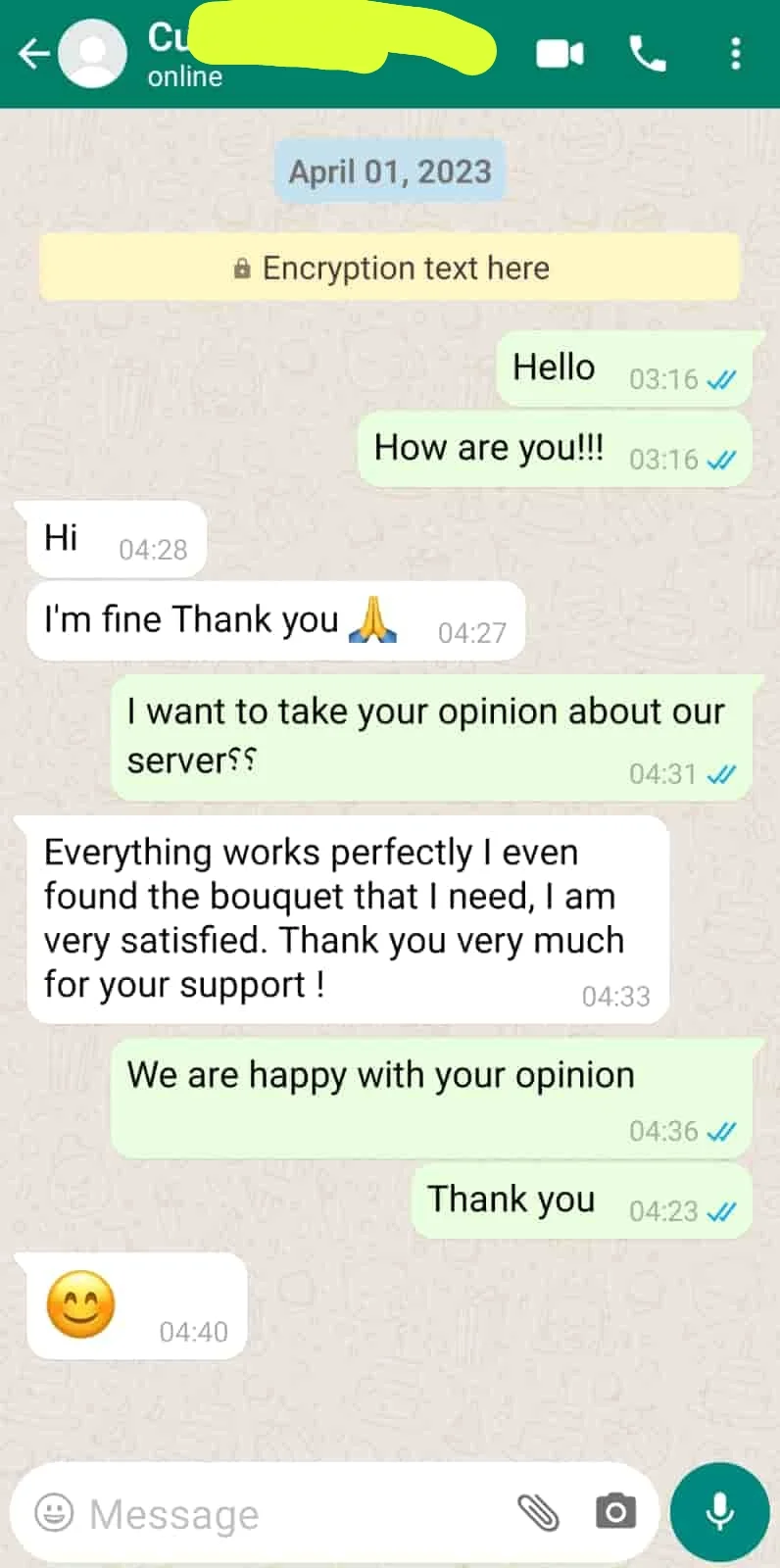 Customer confirming everything works perfectly